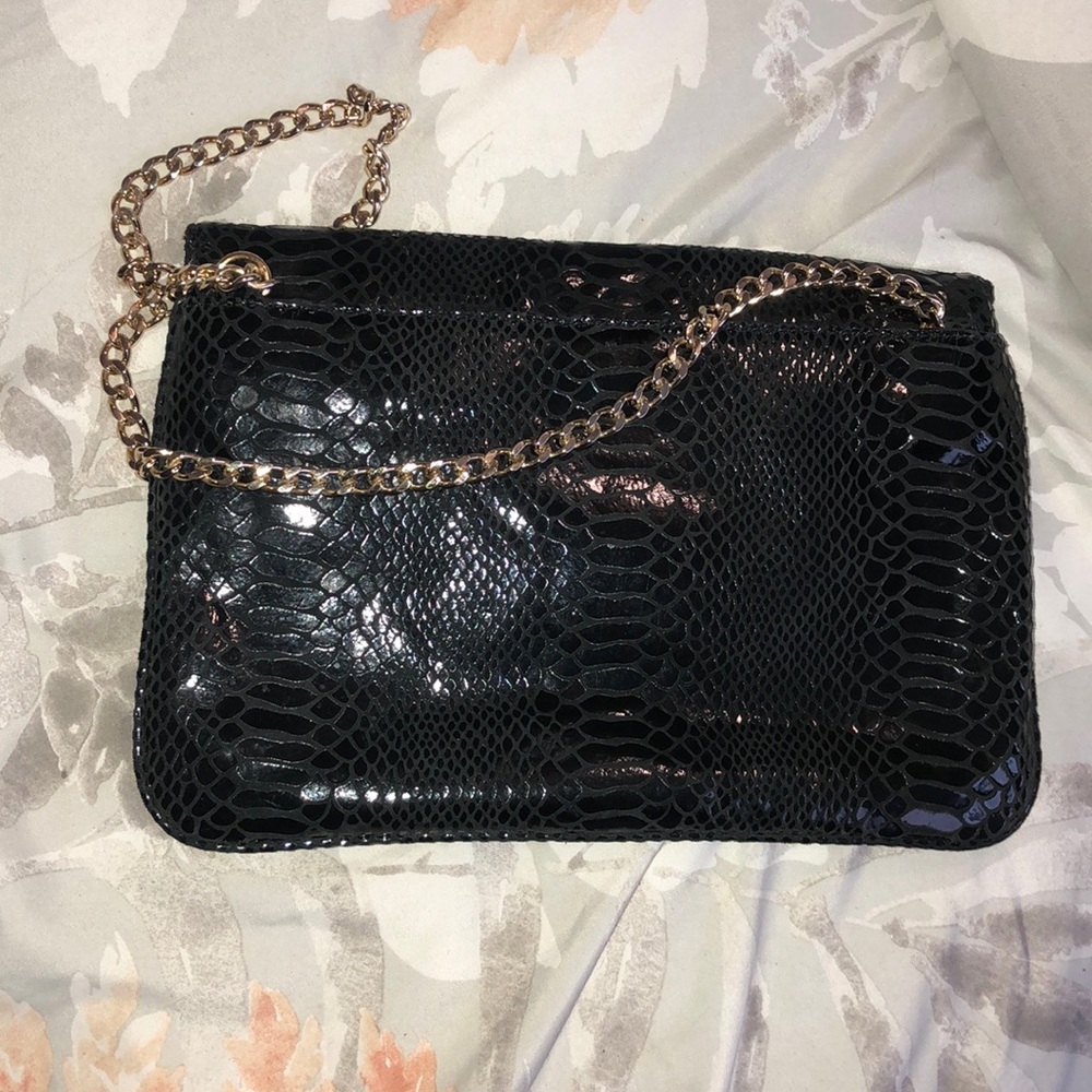 Michael Kors Black Python Print Clutch W/ Chain - image 4